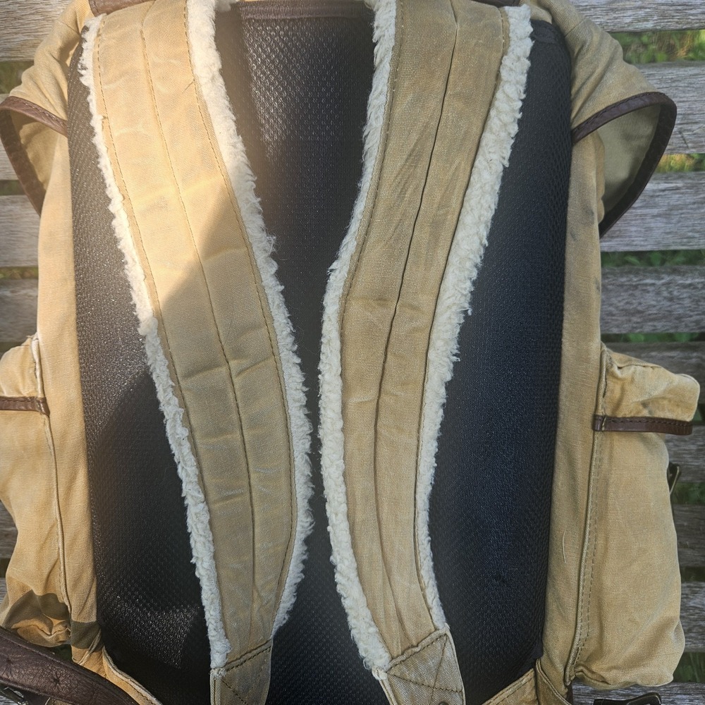 Vintage L.L. Bean Continental Rucksack Backpack Waxed Canvas Leather - Picture 7 of 16